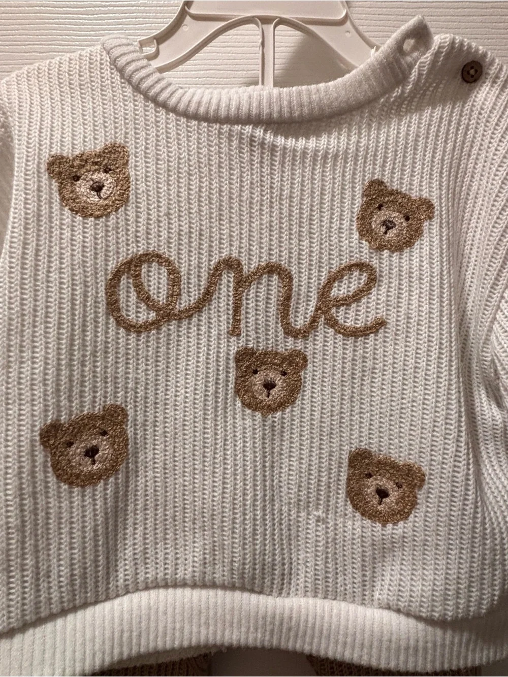🎉 (18m) Snug Gender Neutral “ONE” Teddy Bear Knit Sweater + Pants Set